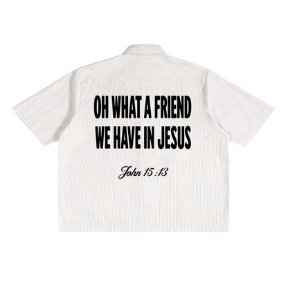 What A Friend We Have In Jesus - Oversized Boxy Striped Shirt