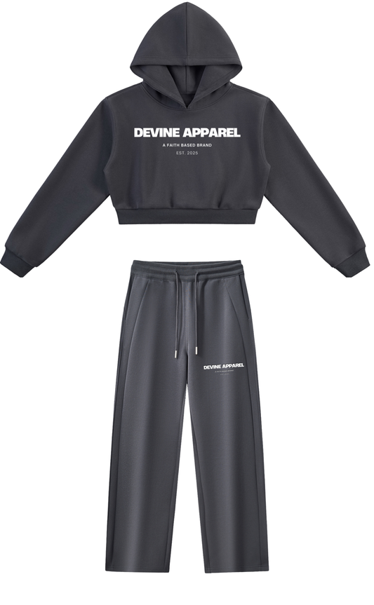 "Devine Apparel" - (Gray) Women's Cropped Hoodie Lounge Set