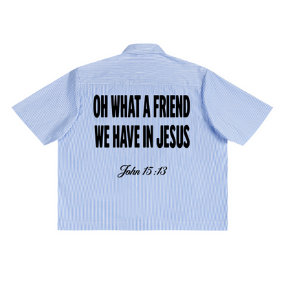 What A Friend We Have In Jesus - Oversized Boxy Striped Shirt